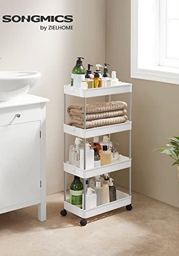 SONGMICS opbevaringsvogn, m. 4 hylder og hjul - hvid polypropylen og metal