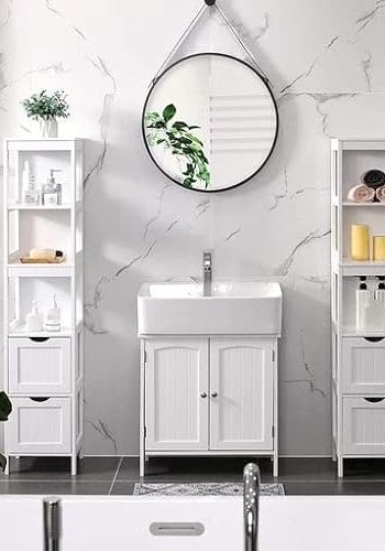 VASAGLE badevrelsesskab, m. 3 bne rum og 2 skuffer - hvid MDF