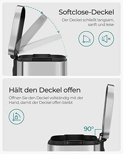 SONGMICS affaldsspand, 30L, m. indvendig plastspand, hngslet lg, lugtsikker - slv stl