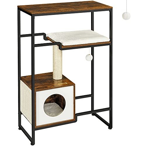 FEANDREA kradsetr, 3 niveauer, 1 hylde, 1 platform, 1 hule - plys, sisal, rustik brun spnplade