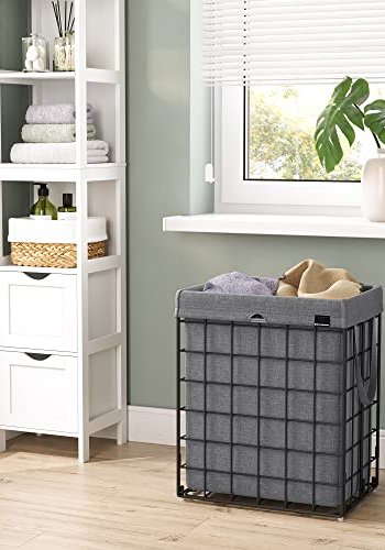 SONGMICS vasketjskurv, sammenklappelig, med aftagelig vaskbar pose - gr stof og sort stl