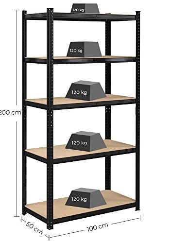 SONGMICS reol til redskabsrum, m. 5 hylder - natur MDF og sort stl