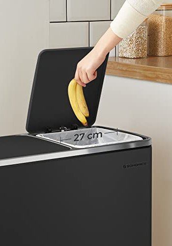 SONGMICS affaldsspand, lufttt, m. 2 rum, pedal, indvendige plastspande, lg, hndtag - sort metal