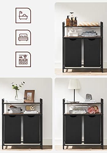 VASAGLE vasketjskurv, m. 2 rum og 2 hylder - brun MDF og sort stof/stl