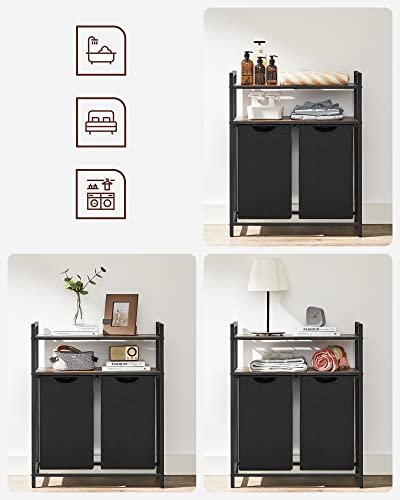 VASAGLE vasketjskurv, m. 2 rum og 2 hylder - brun MDF og sort stof/stl