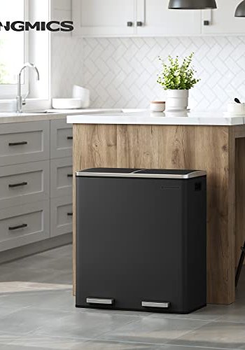 SONGMICS affaldsspand, lufttt, m. 2 rum, pedal, indvendige plastspande, lg, hndtag - sort metal