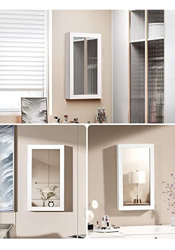 SONGMICS smykkeskab til vg, lsbar, m. spejl - spejlglas og hvid MDF