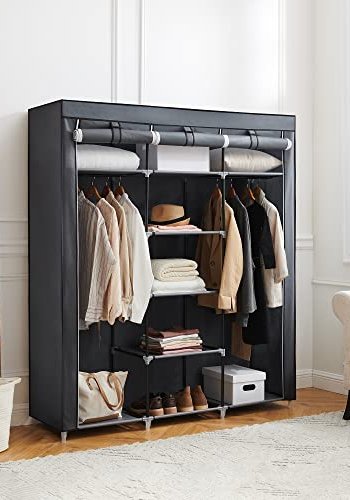 SONGMICS garderobeskab, sammenfoldelig, m. 2 bjlestnger og hylder - gr lrred og stl