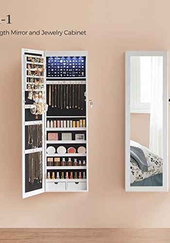 SONGMICS smykkeskab til vg, aflselig, m. spejl og forskellige rum - fljl og hvid MDF