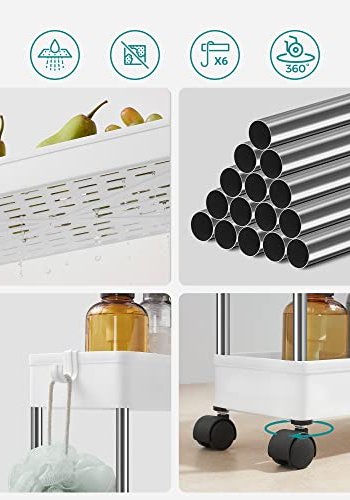 SONGMICS smal rullevogn, m. 4 hylder og hjul - hvid polypropylen og stl