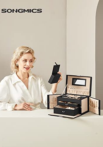 SONGMICS smykkeskrin, m. 2 skuffer, spejl, rejseetui - sort kunstlder