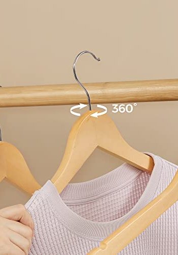 SONGMICS tjbjle, m. skulderhak, skridsikker buksestang, 360° drejekrog - natur tr (st med 20)