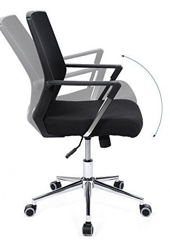 SONGMICS kontorstol, m. justerbar hjde, armln og hjul - sort polyester mesh