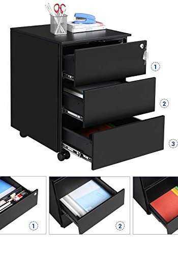 SONGMICS mobilt arkivskab, lsbart, m. 3 skuffer og hjul - matsort stl