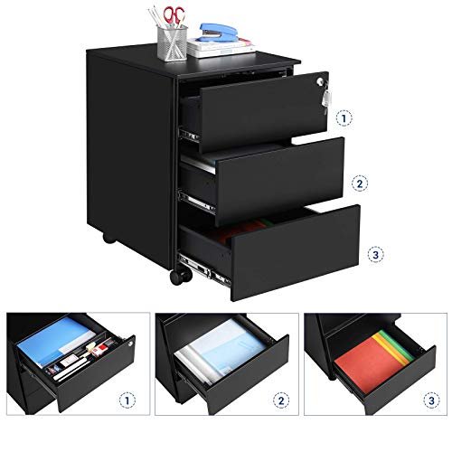 SONGMICS mobilt arkivskab, lsbart, m. 3 skuffer og hjul - matsort stl