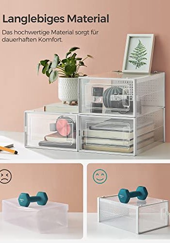 SONGMICS skoske, stabelbar, foldbar, passer op til UK strrelse 10.5 - klar/hvid plast (st med 18)