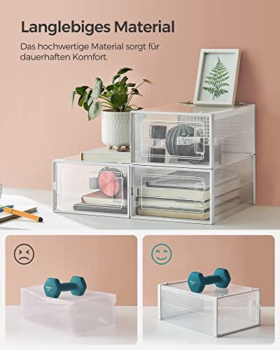 SONGMICS skoske, stabelbar, foldbar, passer op til UK strrelse 10.5 - klar/hvid plast (st med 18)