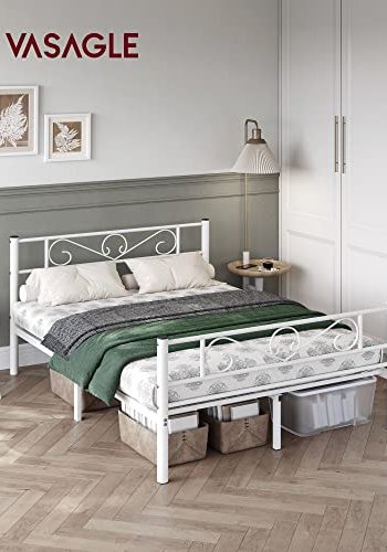 VASAGLE sengeramme, m. sengegavl - hvid stl (140x190)