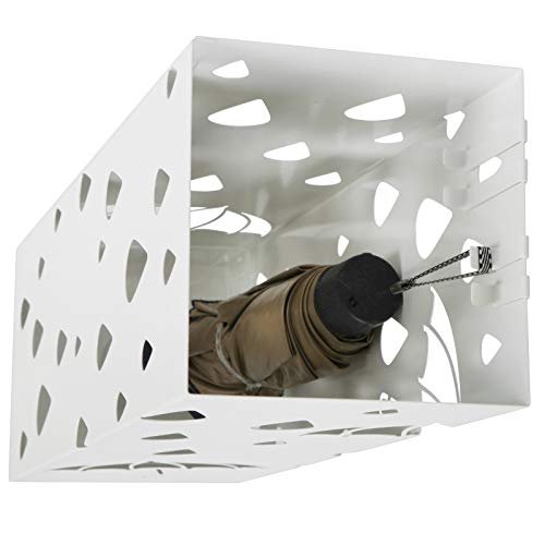 SONGMICS paraplyholder, kvadratisk, m. 4 kroge og drypbakke - hvid metal