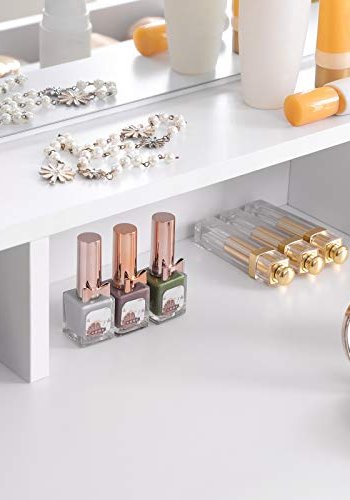 VASAGLE makeupbord, m. trefoldsspejl, 2 skuffer, 3 bne rum - spejlglas, hvid melaminfinér (100x40)