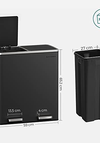 SONGMICS affaldsspand, lufttt, m. 2 rum, pedal, indvendige plastspande, lg, hndtag - sort metal