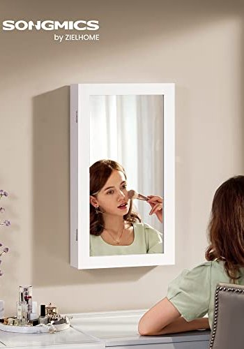 SONGMICS smykkeskab til vg, lsbar, m. spejl - spejlglas og hvid MDF