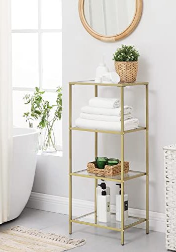 VASAGLE reol, m. 4 hylder - hrdet glas og guld stl