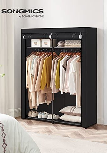 SONGMICS garderobeskab, sammenklappelig, m. 2 bjlestnger og 2 hylder - sort stof og metal