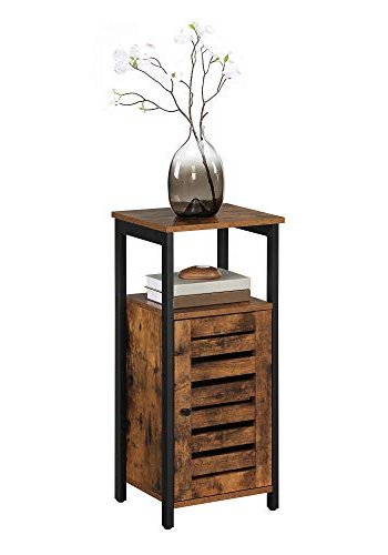 VASAGLE sidebord, m. 1 lamellge, 1 ben rum og 1 hylde - rustik brun spnplade og sort stl (37x30)