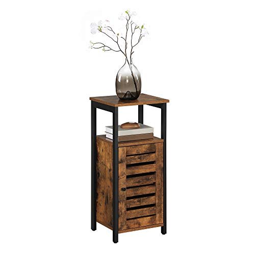 VASAGLE sidebord, m. 1 lamellge, 1 ben rum og 1 hylde - rustik brun spnplade og sort stl (37x30)