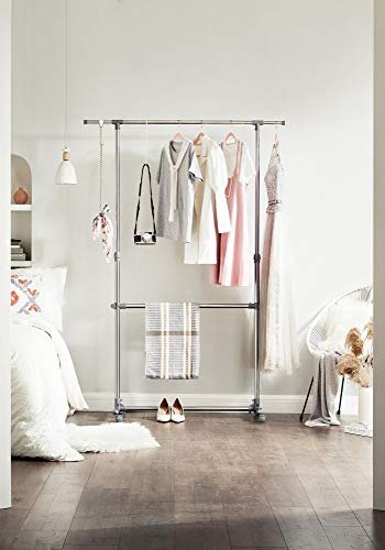 SONGMICS tjstativ, hjdejusterbar, m. 2 bjlestnger og hjul - gr rustfrit stl