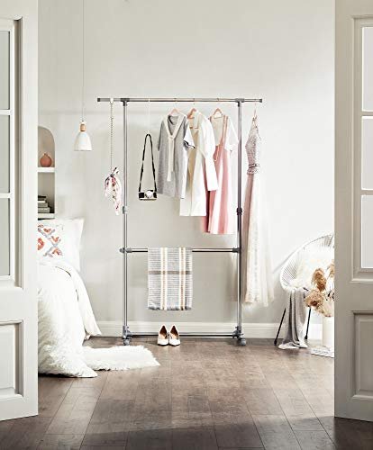 SONGMICS tjstativ, hjdejusterbar, m. 2 bjlestnger og hjul - gr rustfrit stl