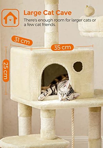 FEANDREA kradsetr, 5 niveauer, 2 platforme, 1 hule, 2 pomponer, 1 hngekje - beige plys