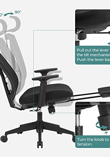 SONGMICS kontorstol, m. fodsttte, lndesttte, justerbar nakkesttte, armln, vippefunktion - sort