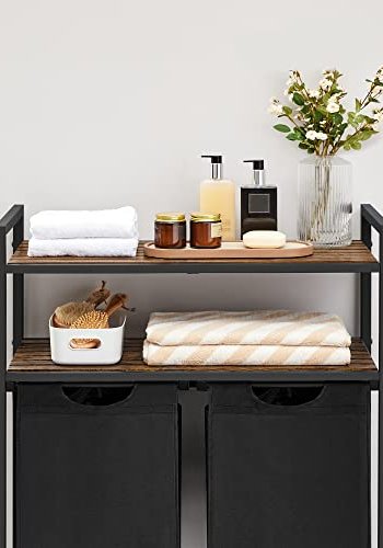 VASAGLE vasketjskurv, m. 2 rum og 2 hylder - brun MDF og sort stof/stl