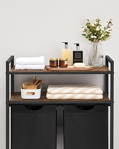 VASAGLE vasketjskurv, m. 2 rum og 2 hylder - brun MDF og sort stof/stl