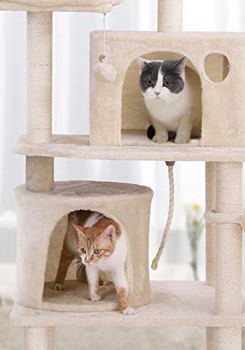 FEANDREA kradsetr, 5 niveauer, 2 platforme, 2 huler, 2 pomponer, 1 kurv - beige plys