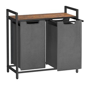 VASAGLE vasketjskurv, m. 2 rum - brun MDF og gr stof/stl