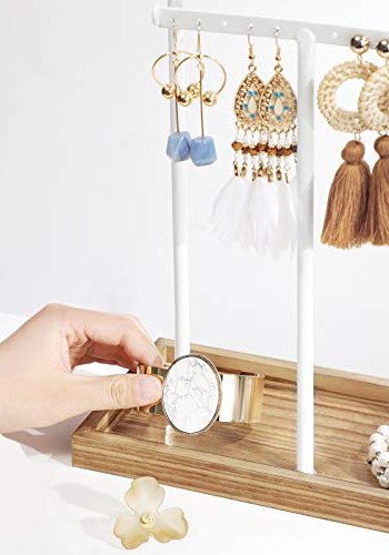 SONGMICS smykkestativ - hvid jern og natur tr