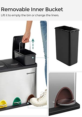 SONGMICS affaldsspand, m. lg, 3-i-1 pedalspand - slv stl