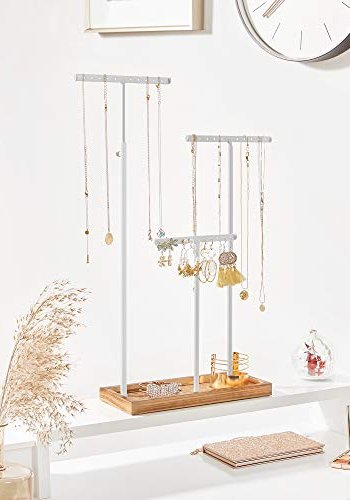 SONGMICS smykkestativ - hvid jern og natur tr