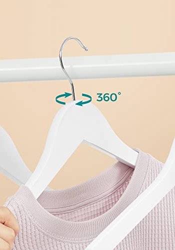 SONGMICS tjbjle, m. skulderhak, skridsikker buksestang, 360° drejelig krog - hvid tr (st med 20)