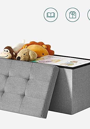 SONGMICS Osmannisk opbevaringskasse, foldbar, m. lg - lysegr linned