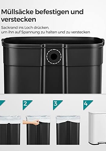 SONGMICS affaldsspand, m. indvendig plastspand, pedal, hngslet lg, bld lukning - hvid stl