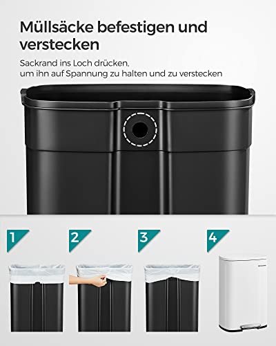 SONGMICS affaldsspand, m. indvendig plastspand, pedal, hngslet lg, bld lukning - hvid stl