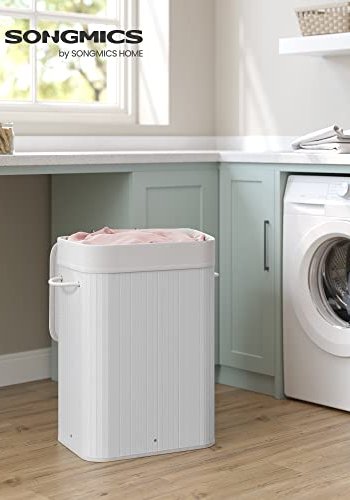 SONGMICS vasketjskurv, foldbar, m. 3 hndtag - bomuld og hvid bambus