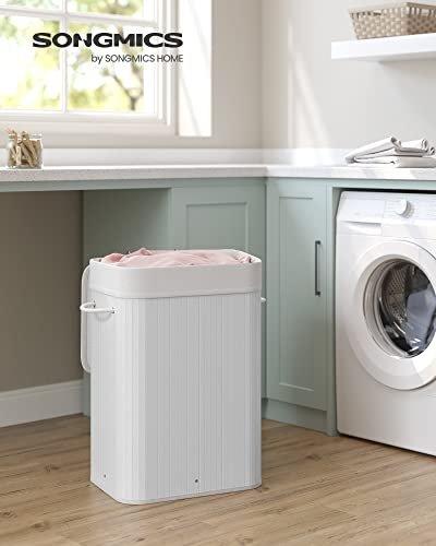 SONGMICS vasketjskurv, foldbar, m. 3 hndtag - bomuld og hvid bambus