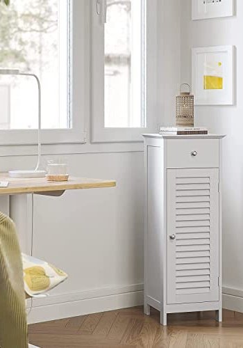 VASAGLE badevrelsesskab, m. 1 lamellge, 1 hylde og 1 skuffe - hvid MDF