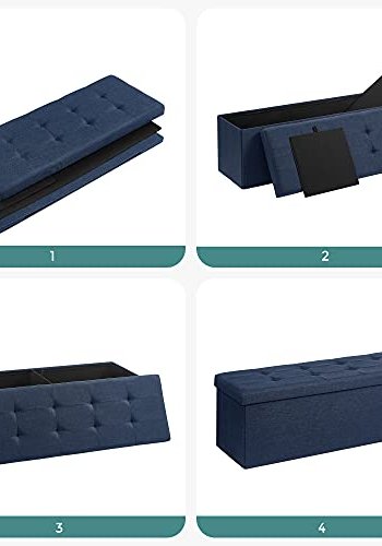 SONGMICS Osmannisk opbevaringsbnk, m. 1 lg, 2 rum, foldbar - marinebl linned (110x38)