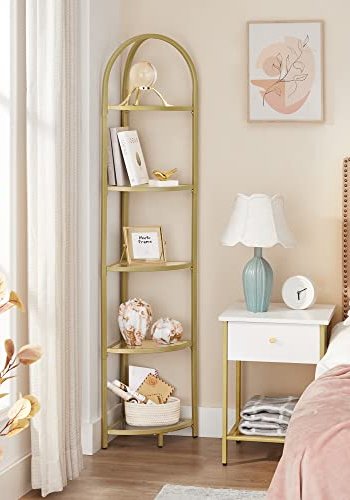 VASAGLE hjrnereol, m. 5 hylder - hrdet glas og guld stl